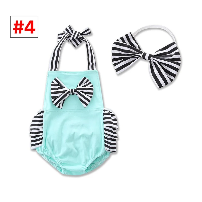 Baby Girl Romper headband Set Toddler flower print bodysuit Summer Clothes for 0-2T