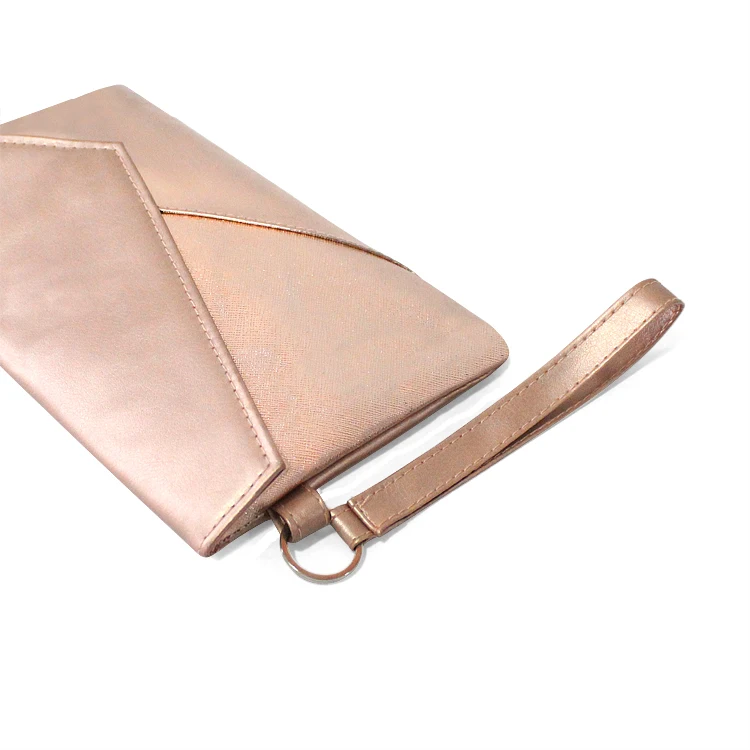 Fashion Modern Ladies Evening Party Rose Gold PU Leather Clutch Bag for Women Teamtai Bags Keyring + Hand Strap Fold Over CN;ZHE