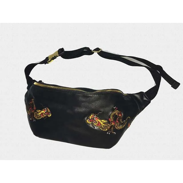 Customized classic Crossbody Bag Chinese dragon PU leather applique Fanny Pack Embroidery waist bag