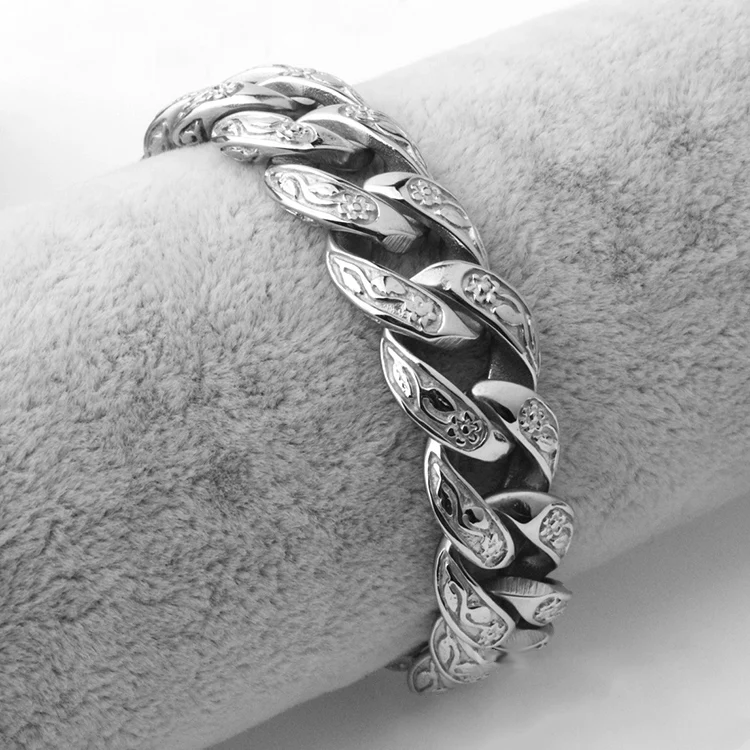 Marlary 18K Gold Plated Stainless Steel Gothic Mens Pave Cuban Chain Link Bracelet