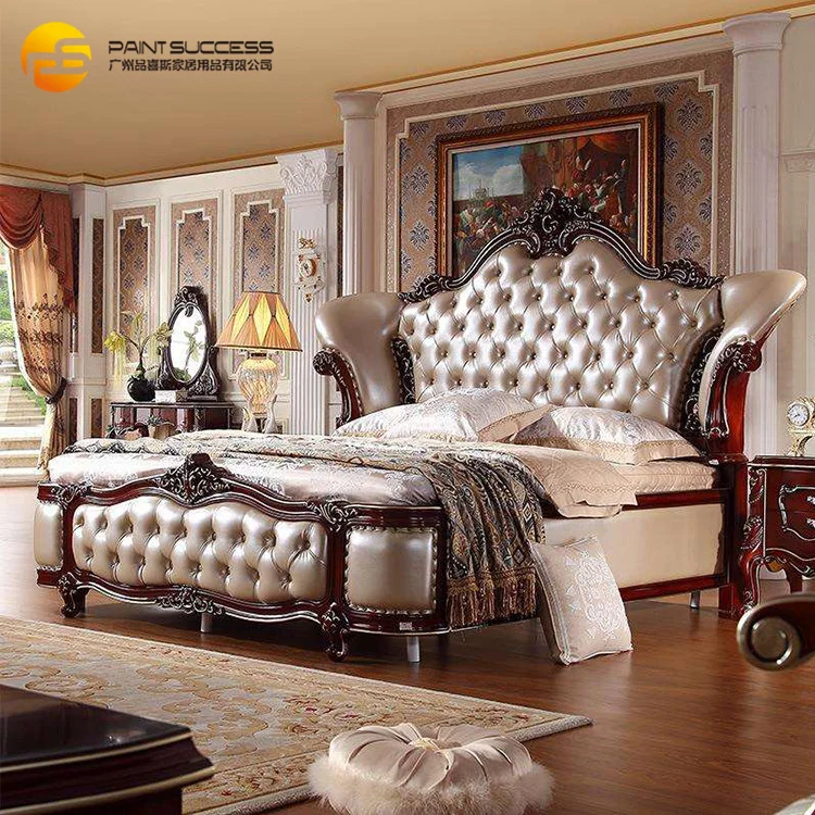 Custom American style wooden king beds chesterfield bedroom furniture set classic design wooden bed design furniture