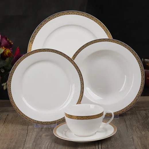 Gold New Bone China Dinner Set Safe Western White and Gold Kitchen Set Porcelain dinnerware 36 Piece Set