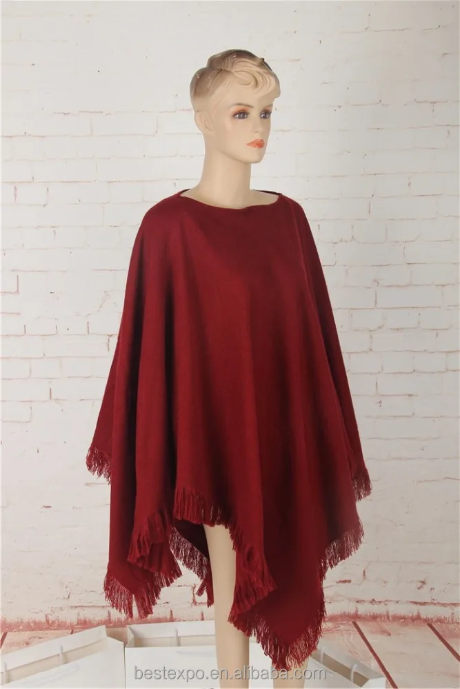 
woman pure color V-vest cashmere poncho new fashion cape coat with fringe 
