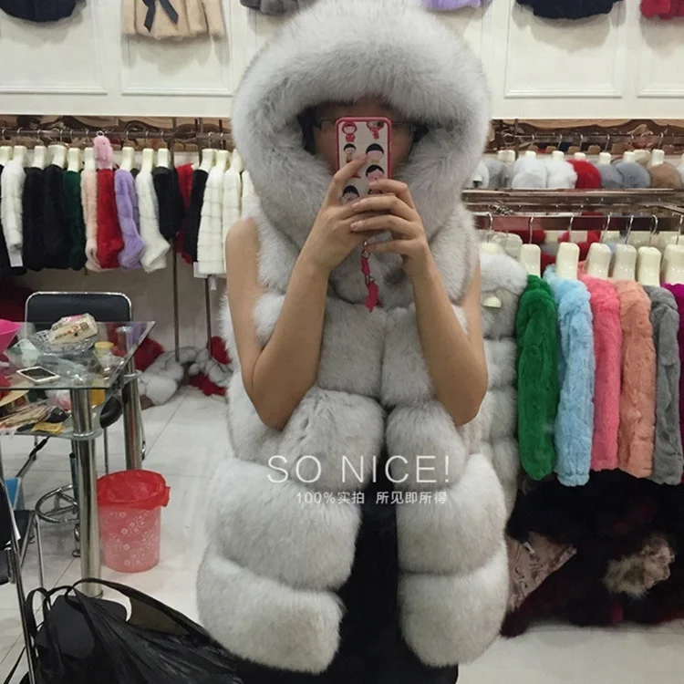 
Hot Selling Women Winter Fluffy Fashion Salable Pink Fox Fur Coat 