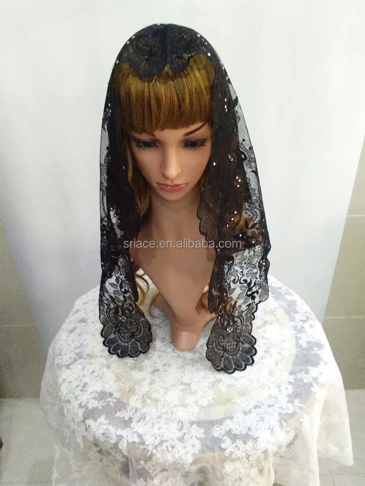 
Bead Black Catholic Lace Veil Spanish Lace Veil Mantilla 
