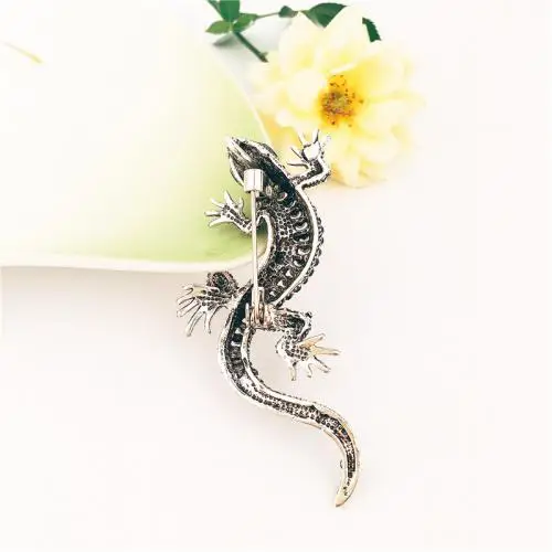 Promotion wholesale bulk Rhinestone brooch gecko lizard Zinc Alloy brooches for women 1315453