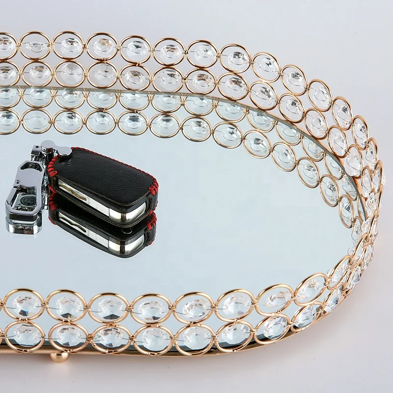 Gold Metal Mirrored Serving Tray for Jewelry Snacks