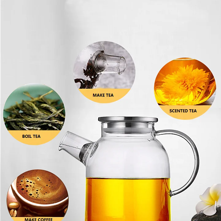 clear borosilicate glass heat resistant teapot by handmade with bamboo or stainless steel lid and infuser