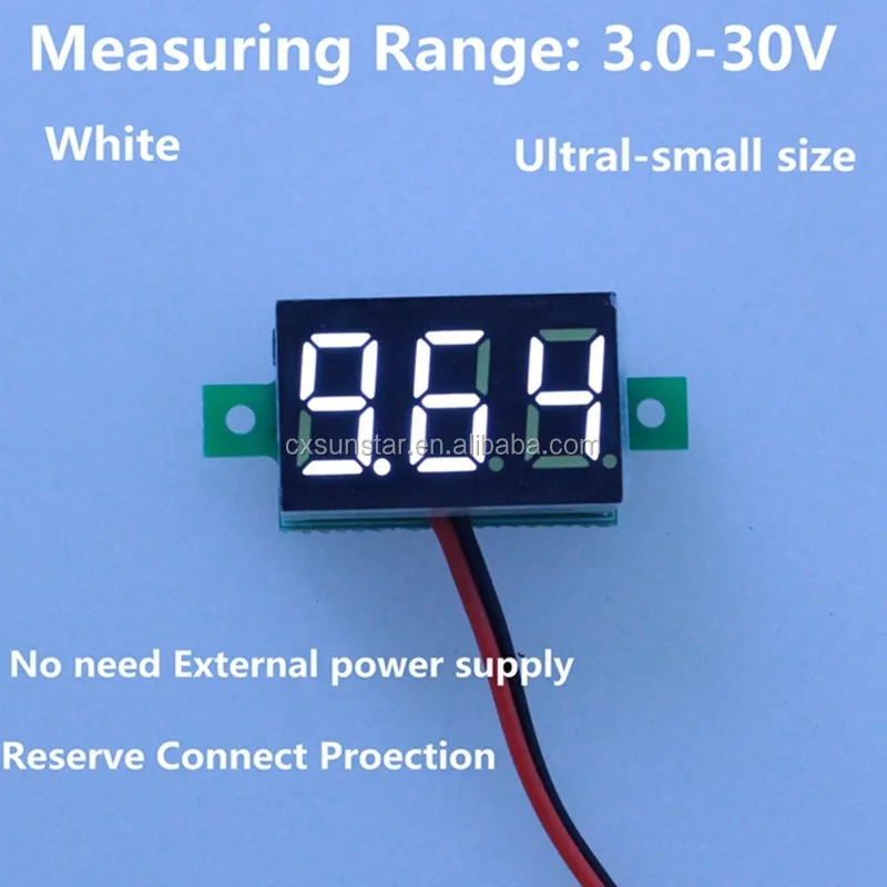 Mini LED Display Digital Voltmeter DC 3-30V Battery Monitor Car Voltage Tester Meter Monitor Auto White 2 Wires 0.36 Inch