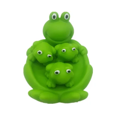 Green frog squeaker bath toy with friendly pvc material family set of bath toys for children