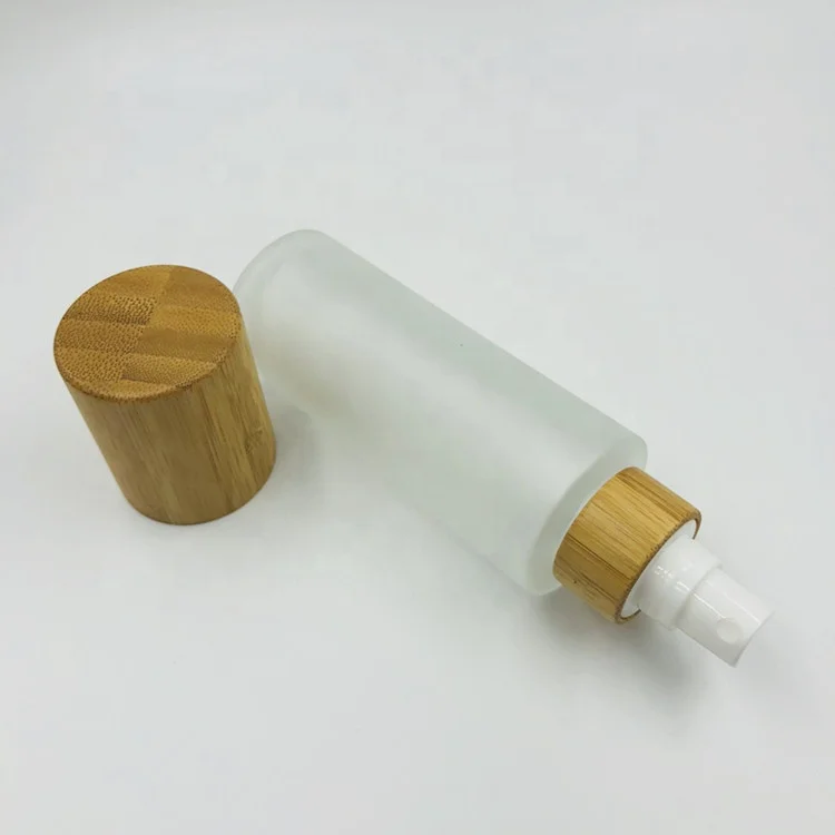 
Top grade matte glass 100ml spray bottle with bamboo cap / frosted bottle pump sprayer packaging / cosmetic packaging dispenser 
