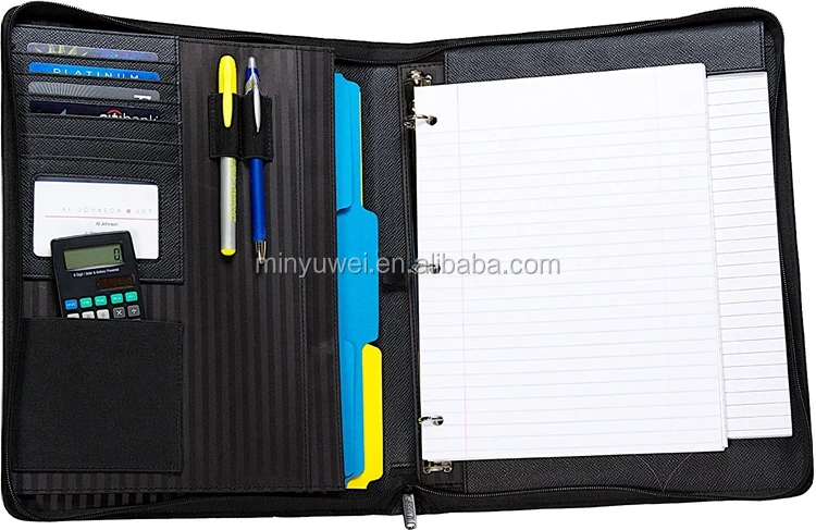 Executive Zippered Padfolio with Removable 3-Ring Binder and Letter Size Writing Pad