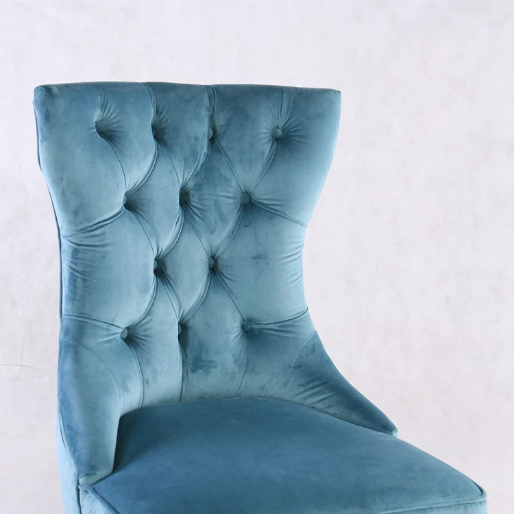
Tufted Teal Velvet Dining Chair with Button 