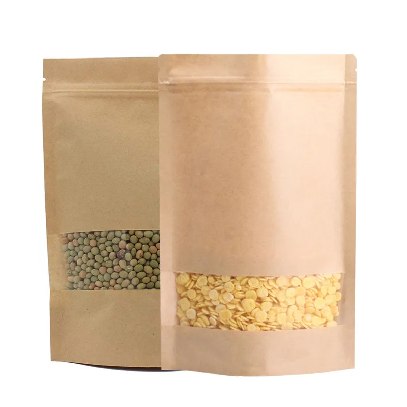 
China Resealable Custom Logo Kraft Paper Bag White Kraft Paper Food Packaging Bag With transparent Window 