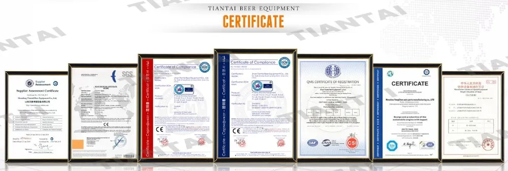 TIANTAI MICRO BREWERY EQUIPMENT CERTIFICATE