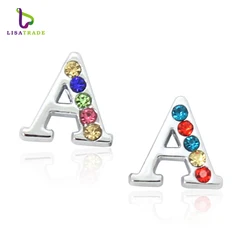 8mm Half Rhinestone Sliding Charm Letters Slide Charms Alphabet Letter for DIY Bracelets Making Jewelry Accessories