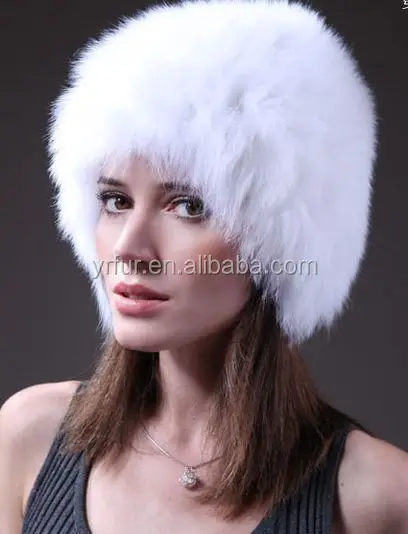 Женская зимняя теплая шапка YR641 из белого лисьего меха