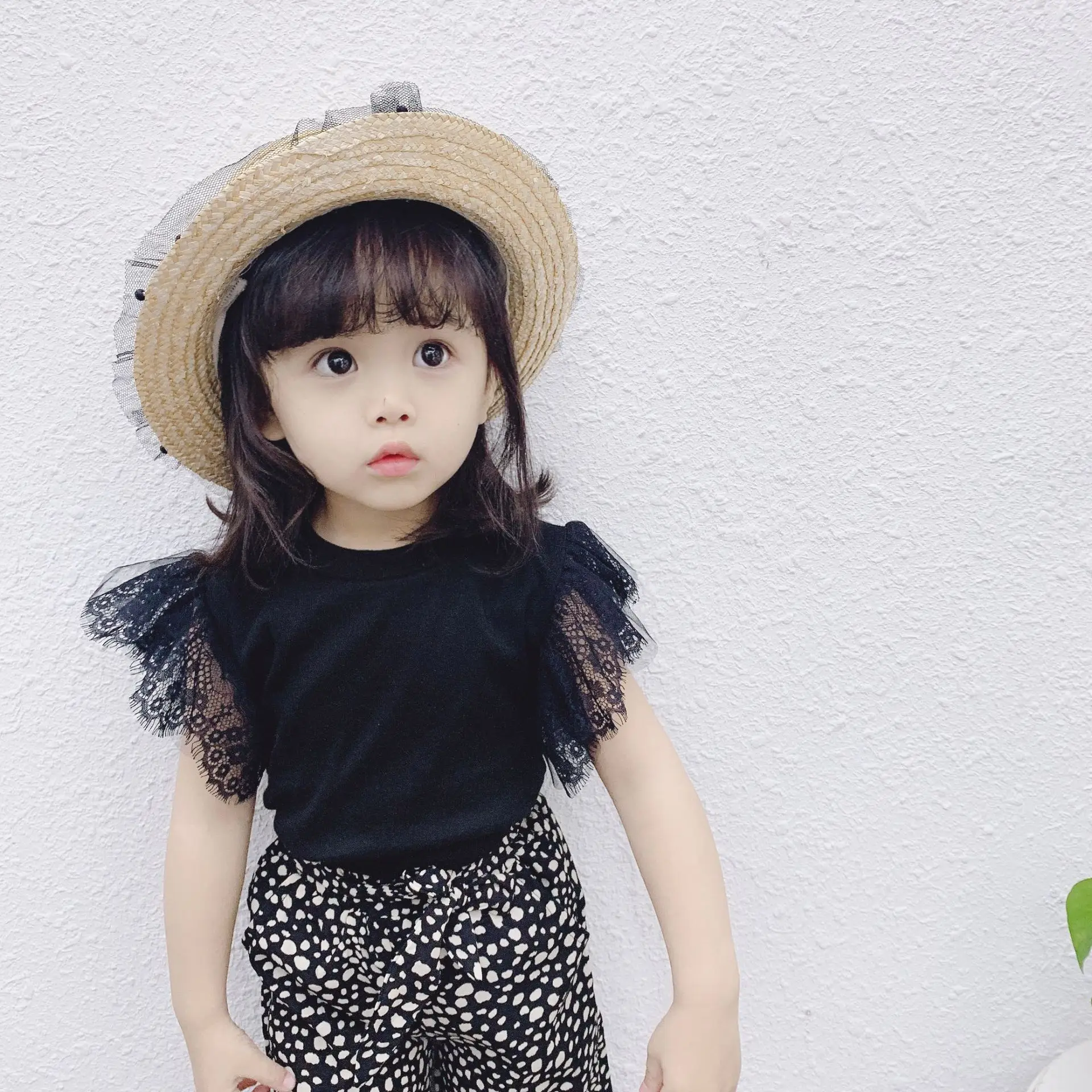 2019 New item cute girls lace sleeve t shirt korean girls fashion t shirts