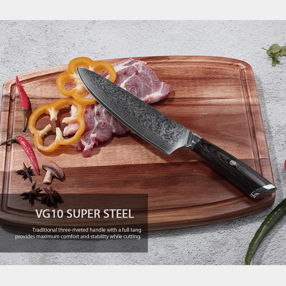 Japanese VG-10 Damascus chef knife with pakka handle kitchen knife set