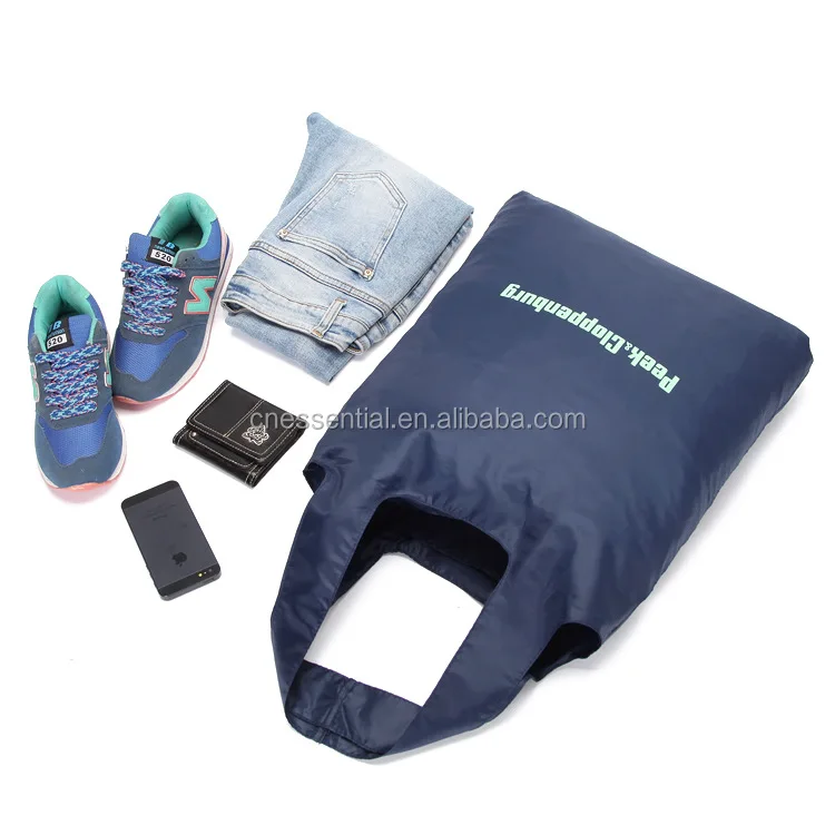Shopping tote bag nylon reusable foldable polyester shopping bag with pouch