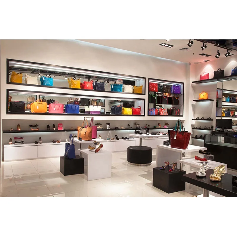 LUX Customized Chinese Supplier Whole Store Decoration Bespoke Fashion Design Handbag Shop Wood Glass Display Furniture Shop