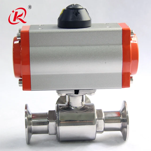 KQ Sanitary Food Grade L T Type Stainless Steel 304 316 Three Position Tri Clamp 3 Way Pneumatic Control Actuator Ball Valve