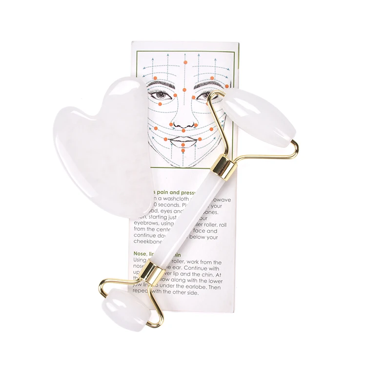 Factory Price High Quality nephrite white jade roller and guasha set, Skin care tool white jade face roller and gua sha