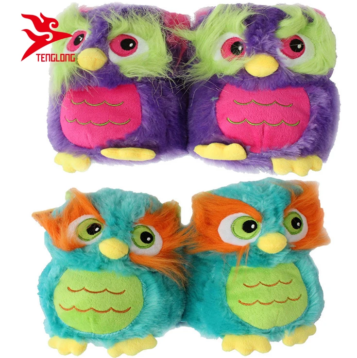 Custom cute indoor stuffed animal head plush owl shaped slippers
