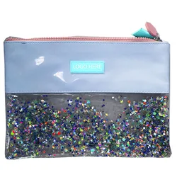 ARTGIMEN Custom Fashion Clear PVC Cosmetic Pouch Bag With Liquid Glitters Cheap Glitter Makeup Pouch