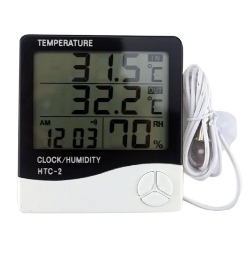 Digital LCD Thermometer Hygrometer Electronic Temperature Humidity Meter Weather Station Indoor Outdoor Tester Alarm Clock HTC-2