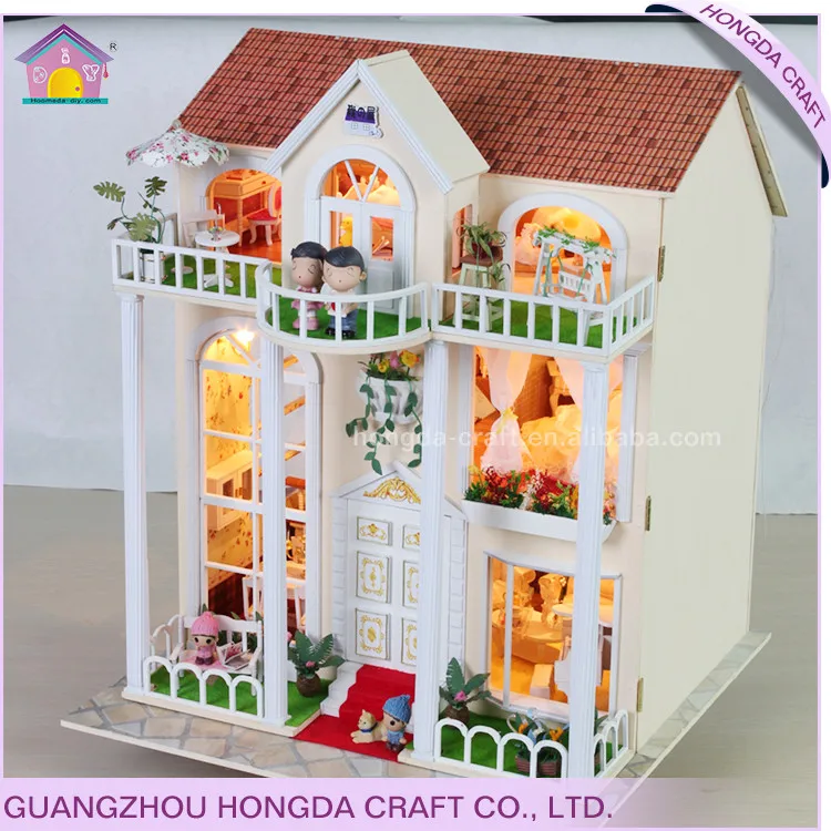 Miniature Models Three-story Cottage Kids Educational Handmade Puzzle Wooden Miniature House Toys Doll House For Gifts