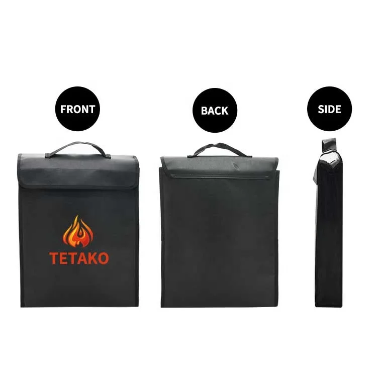 Custom logo tote security large zipper waterproof fireproof bag for documents