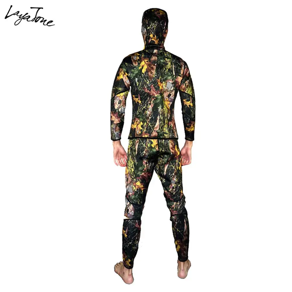 
Layatone Wetsuit Men 3mm Neoprene Diving Suit Two Piece Spearfishing Suit Hooded Super Stretch Camo Underwater Suit 
