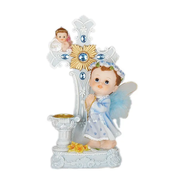 Подсвечник Крест Ангел из смолы декор для крещения