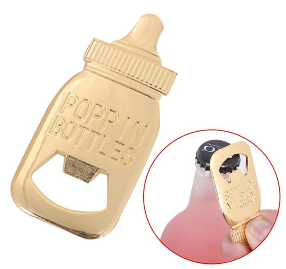 Золотистая металлическая открывалка для бутылок в форме детских бутылок, сувениры для детских праздников