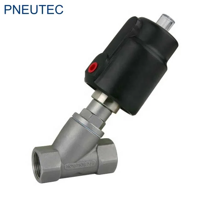 PNEUTEC 2 way stainless steel 304 double acting female 3/4 DN20 Y type pneumatic angle seat actuator valve