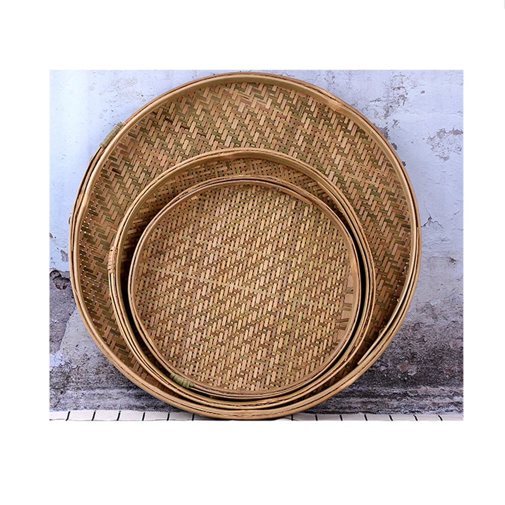 Традиционная круглая плетеная бамбуковая корзина ручной работы для фруктов и хлеба