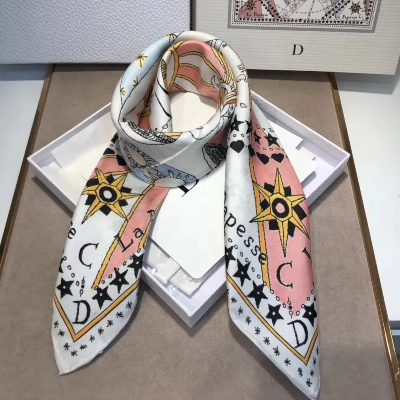 OEM custom design printed heavy fabric 18MM silk twill scarf silk square scarves hand roll-hemmed