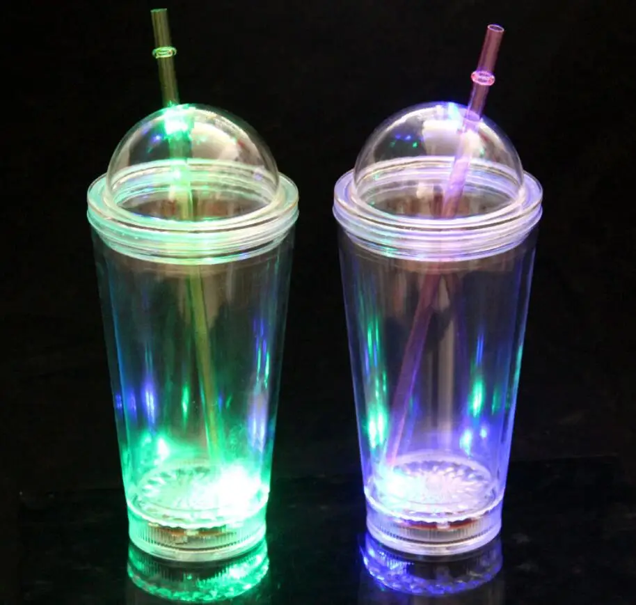 Promotional Custom Colorful  Straw Flashing  Juice Led Cup For Bar Party