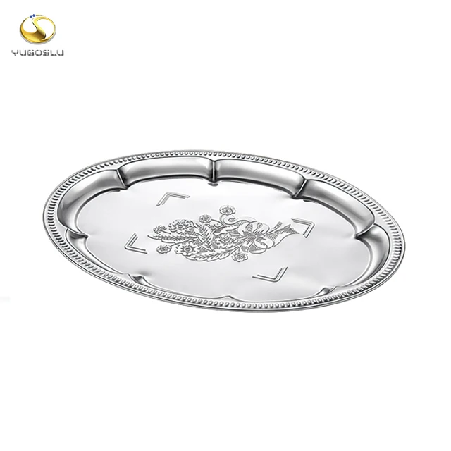 Hot Sales Eco-friendly Safe Plates Silver Dinner Plates Stainless Steel Oval Plate