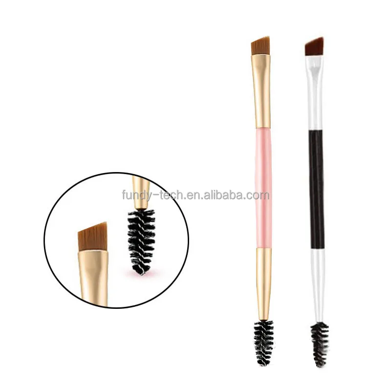 High Quality Dual Ended Eyebrow Brush ,Angled Eyebrow Brush ,Gold Handle Vegan Synthetic Hair Brow Brush
