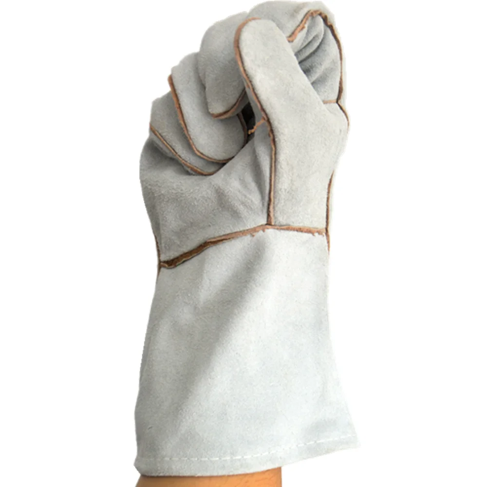 
wholesale lengthened grey welding mechanical genuine leather gloves anti frictional fire resistant G-DH0001 