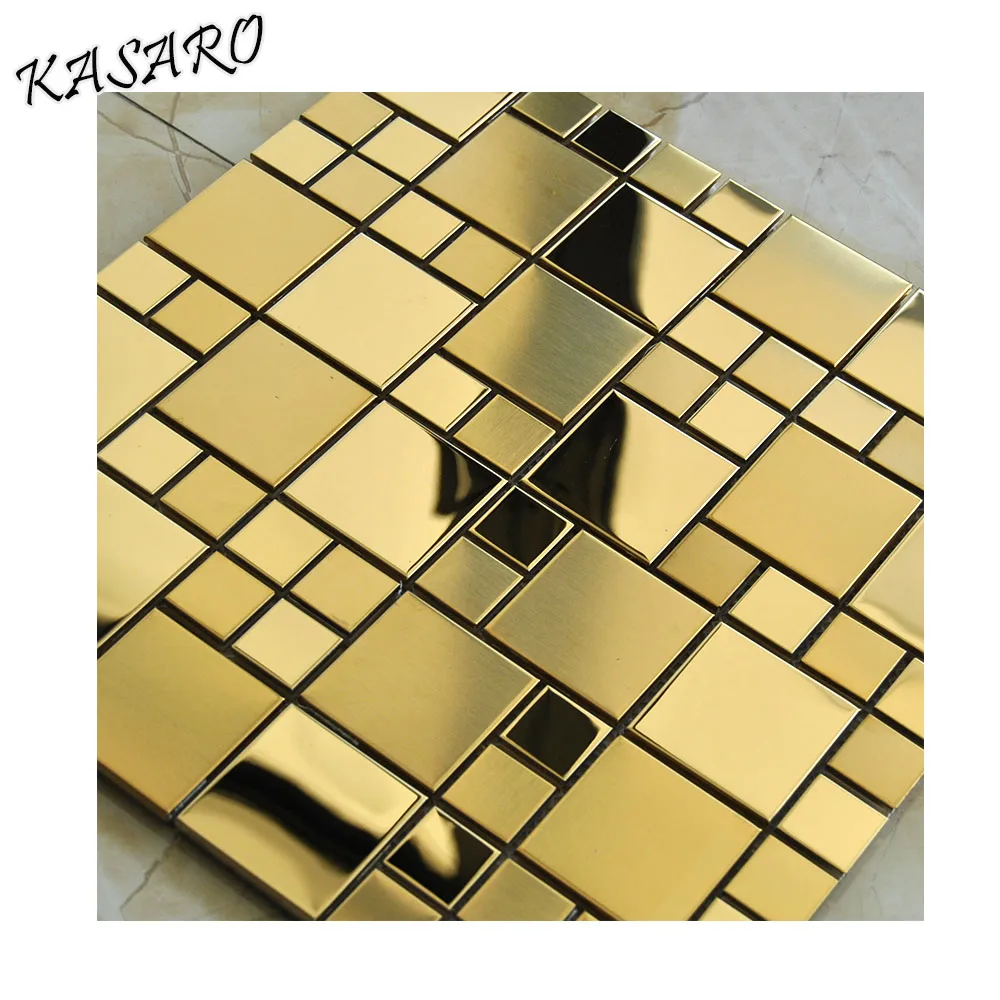 
Gold Brushed Stainless Steel Sheet Wall Mosaic Tile  (60747362020)