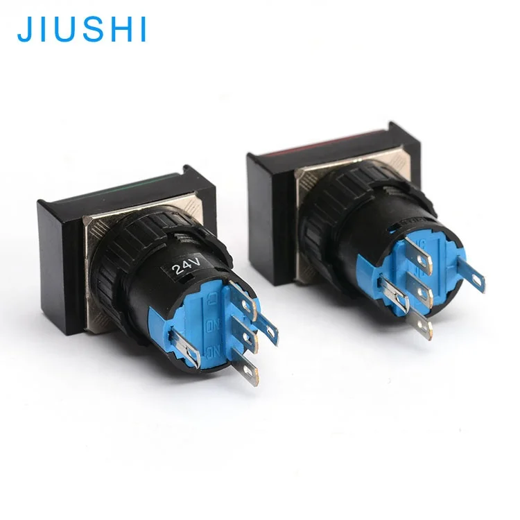 LA16J-11D switch 12v 24v 220v 5pins 1NC 1NO rectangle 16mm push button switch illuminaed red green yellow