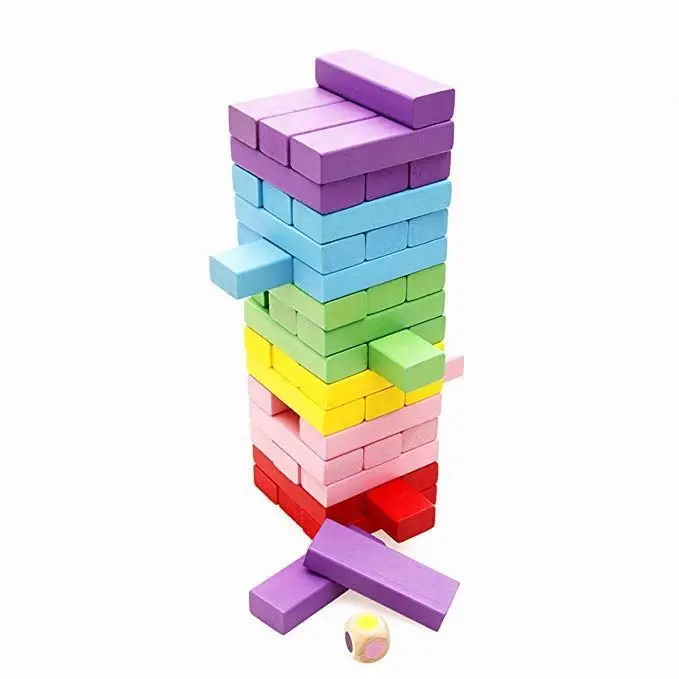 High quality educational colorful wooden building blocks tumbling tower toy kids domino games