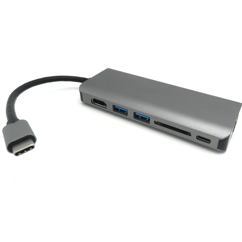 4K 30hz HDMI Output USB C Type C Hub TO HDMI +TF Card+ USB 3.0 with Ethernet Adapter 6in1 USB C HUB