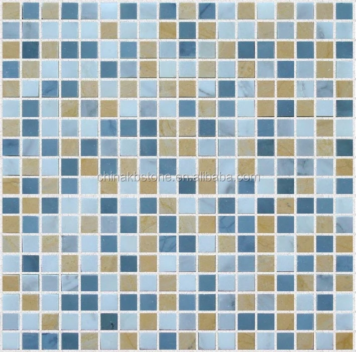 Blue Yellow Mixed Square Marble Mosaic Tile swimming pool tile grout