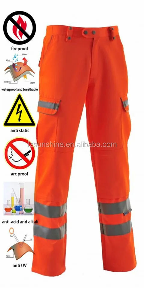 Orange Waterproof Mens Work Trousers with reflective tape
