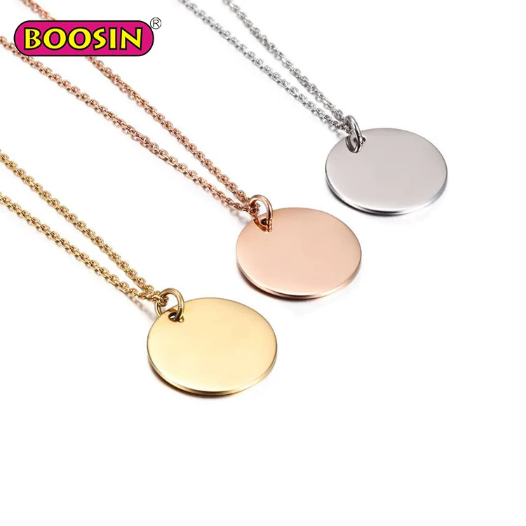 Factory Price Wholesale Fashion Stainless Steel Blanks Discs tags Jewelry Pendant Necklace With Custom Logo