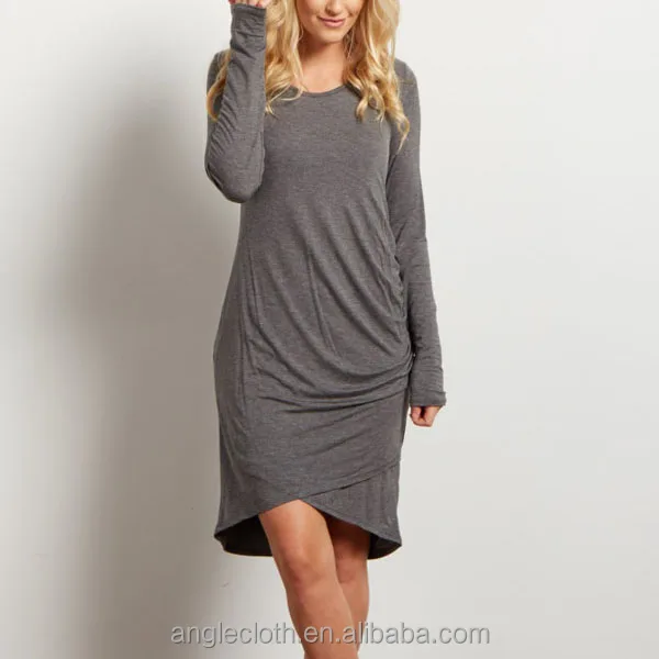Charcoal Side Ruched Long Sleeve Maternity Dress
